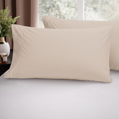Image of Elegant Comfort Luxury Ultra-Soft 2-Piece Pillowcase Set - 1500 Premium Hotel Quality Microfiber Double Brushed - Wrinkle Resistant, King, Cream