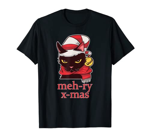 Photo de Meh Cat Meh-ry X-mas Grincheux pour les amoureux des chats Inscription Merry Christmas T-Shirt
