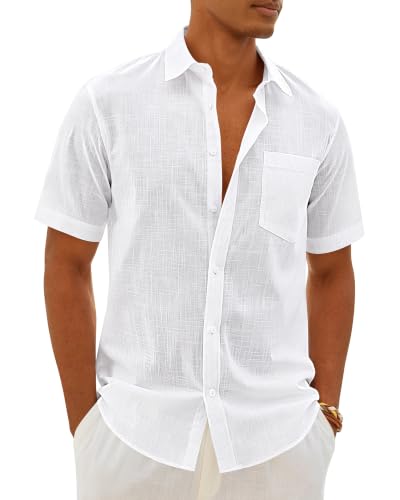 Linen-Look Cotton Short Sleeve Shirt