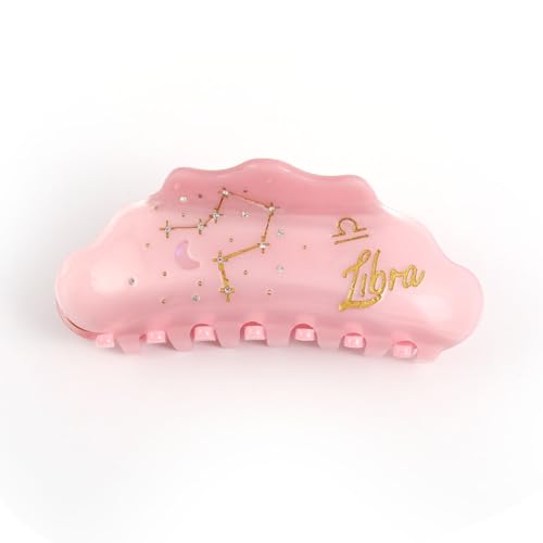 Libra Zodiac Constellation Hair Claw with Rhinestones, Pink Personalized Acetate Hair Clip for Women Gift 1 Piece
