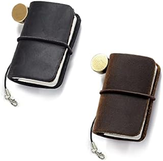 Yitexin 2 Colors Mini Size Travelers Notebook with Leather Cover and Strap, Refillable Handmade 4.8x3.2cm(1.9x1.3) Tiny Travel Journal, Pocket Diary (brown and red)