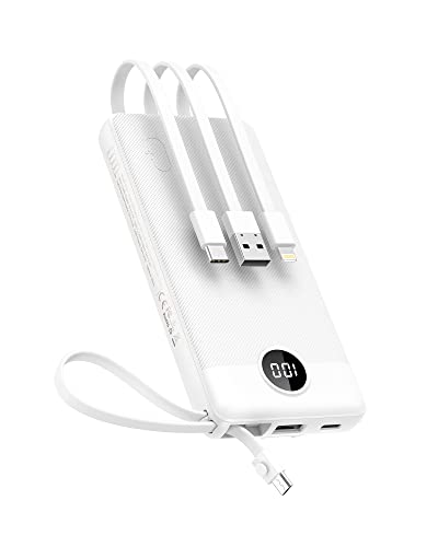 image for VEEKTOMX Power Bank with Built-in Cables, 10000mAh USB C Portable Char