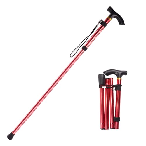 トレッキングポール 折りたたみ 伸縮可 5段階調整 85-95cm 軽量アルミ製 男女兼用 ウォーキング ステッキ ポール 四季兼用 歩行補助 登山 遠足用 お花見 ウォーキング アウトドア用 (レッド)