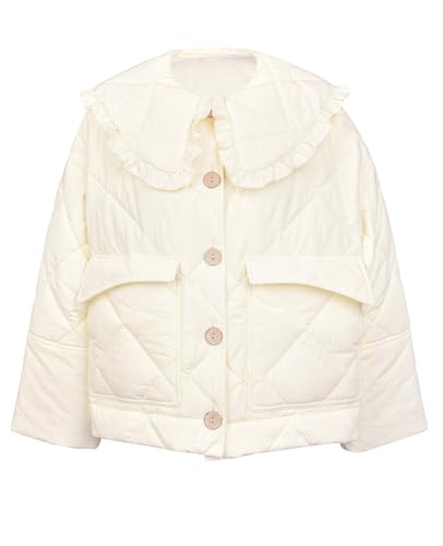 CUFEZN Women's Quilted Puffer Jacket with Frilly Collar - Lightweight, Creamy Beige Fall Coat - Image 2