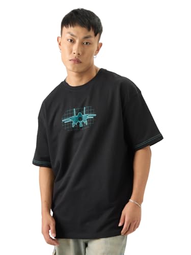 Image of The Souled Store Top Gun: Men and Boys Short Sleeves Round Neck Casual Streetwear Drop Shoulder Cotton Oversized T-Shirt White