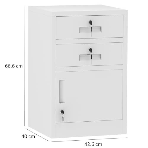 JINGUR Metal Storage Cabinet with Locking Door and 2 Lockable Drawers for Home Office Bedroom Living Room (White)