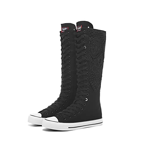 Momuk Women's Knee High Lace Up Zip Fashion Dancing Canvas Boots