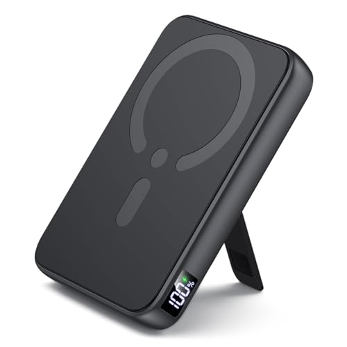 モバイルバッテリー Magsafe対応 【12000mAh大容量・360°回転スタンド付き・ 最大22.5W急速充電】 軽量 大容量 小型 3台同時充電可能 ワイヤレス充電器 マグセーフ マグネット式 USB-A出力ポート/Type-C出入力ポート LCD残量表示 コンパクト PSE安全認証済み iPhone 17/16/15/14/13シリーズ 旅行/出張/災害用 機内持ち込み可 プレゼントの商品画像（Amazon）