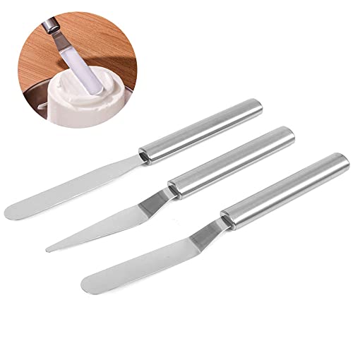 3 pack Cake Decorating Icing Spatulas Stainless Steel, Icing & Decorating Spatulas, Lightweight & Flexible Offset Spatula, Angled Frosting Spatulas for Cake Decorating, Baking