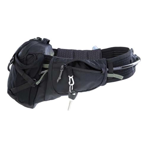 EVOC HIP PACK PRO 3 + HYDRATION BLADDER 1.5, torba biodrowa (AIR FLOW CONTACT SYSTEM, pas biodrowy AERO FLEX, w tym 1,5-litrowy bukłak i uchwyt na butelkę, jeden rozmiar), czarna