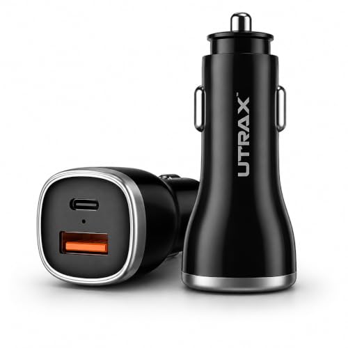 Image of UTRAX 51W Fast Car Charger with 33W PD & 18W QC | Dual Port All Protocol Charger for Car | Type-C Power Delivery & USB Quick Charge | Black | 1 Year Warranty (51W (Without Cable))