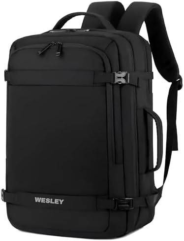 Wesley Luxur 45 Ltrs Overnighter Expandable Travel Laptop Backpack, Flight Cabin Approved Carry On with 16 inch Laptop Compartment, Anti Theft feature business/Travel/Weekender/college Charcoal Black