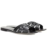 THESHY Women's Flat Sandals Square Toe Patent Leather Comfortable Slip on Slippers Casual Summer Dressy Beach Slide Fashion Sandals for Women