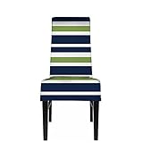 WONDERTIFY Stripes Chair Covers for Dining Room Navy Blue Lime Green White Stretch Slipcovers Chair