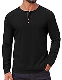COOFANDY Men's Long Sleeve Tee Shirts Casual Waffle Henley Shirts Lightweight Button T-Shirts, Black