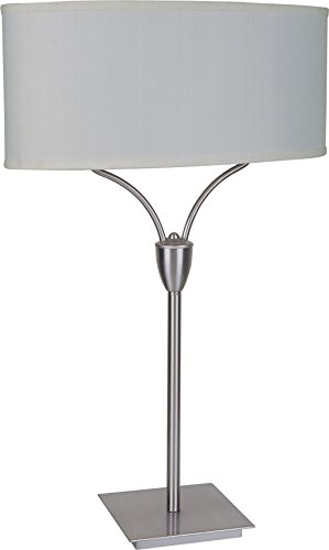 Lámpara de mesa blanca con base metálica y pantalla ovalada