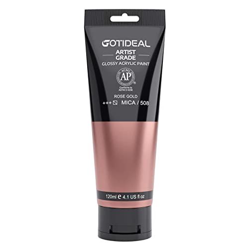 Image of GOTIDEAL Acrylic Paint Metallic Rose Gold(120ml, 4.1 oz) Non Toxic Non Fading,Rich Pigments for Painters, Adults & Kids, Ideal for Canvas Wood Clay Fabric Ceramic Craft Supplies