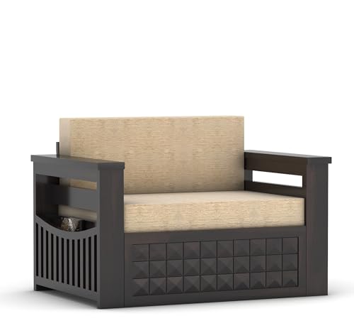 Image of Sheesham Wooden 2 Seater Sofa Cum Bed with Mattresses for Home Living Room | Rosewood 2 Seater Sofa Cums Bed for Bedroom Without Pillow | Solid Wood Sofa Bed (Walnut DB, 2 Seater)
