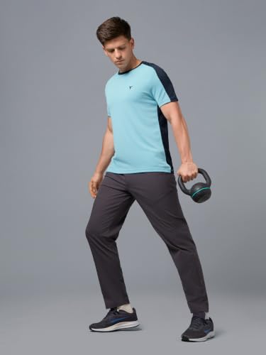 Image of TECHNOSPORT Men's Slim Fit Color Block T-Shirt, Technocool Quick Dry Anti-Microbial Short Sleeve Sports Tee for Gym, Running, Training & Everyday Wear