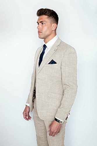 Mens Retro Beige Linen Suit For Men Casual Beach Wedding Suit Prom Suit Slim Fit 3 Pieces Jacket Blazer Pant Groom Tuxedo-S #TOP3