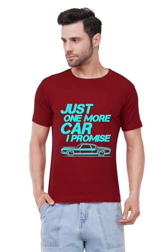 Image of Caseria Men's Cotton Printed T-Shirt -Just One More Car | 100% Cotton | Half Sleeves | Regular Fit | Printed | Round Neck | Graphic T Shirt