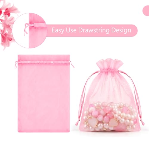 Image of FUNFERY 100Pcs Pink Organza Bags 3x4 in,Small Mesh Drawstring Gift Bag | Little Jewelry Bags for Wedding Party Favors, Mini Drawstring Pouch for Sachet, Candy, Goodie, Treat Bag for Easter Day