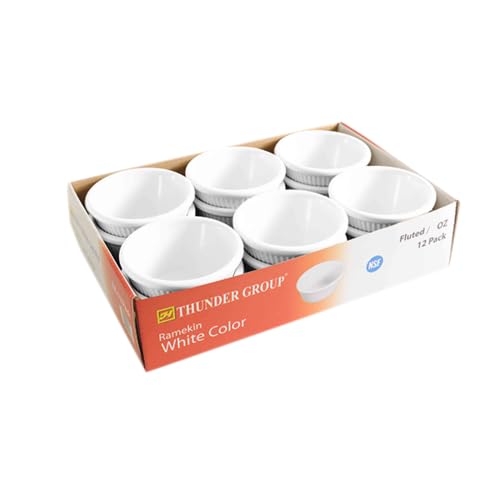 FSE ML509W1R Ramekin, 2 oz. Capacity, 2-7/8" Dia., Round, Fluted, Break-Resistant, Dishwasher Safe, BPA Free, Melamine, White, NSF, Pack of 12
