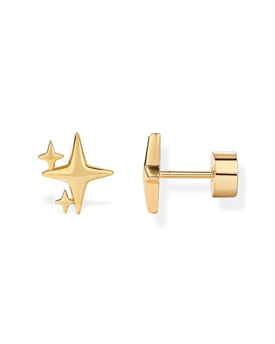 Image of PAVOI 14K Gold Plated Dainty Flat Back Earrings for Women, Piercing Studs | Hypoallergenic Stud Earrings with 925 Sterling Silver Posts, Motif Flatback Screw Back Helix Cartilage