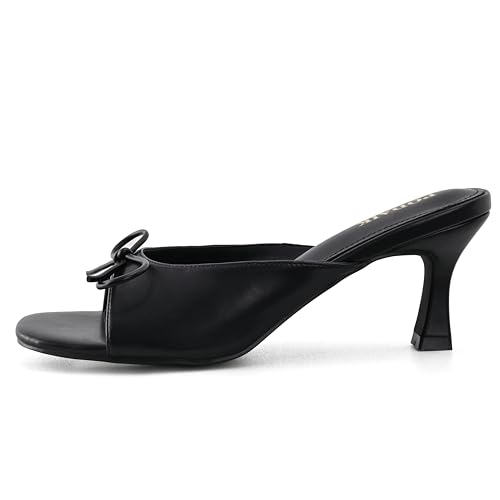 Image of Kitten Heels for Women Slip On Sandals Bow Mules Heeled Sandals Square Open Toe Dress Party Slides