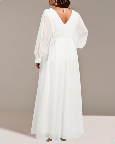 Image of Pinup Fashion Women Plus Size Formal Dresses - Long Sleeve Evening Gown Applique Chiffon Maxi Dress