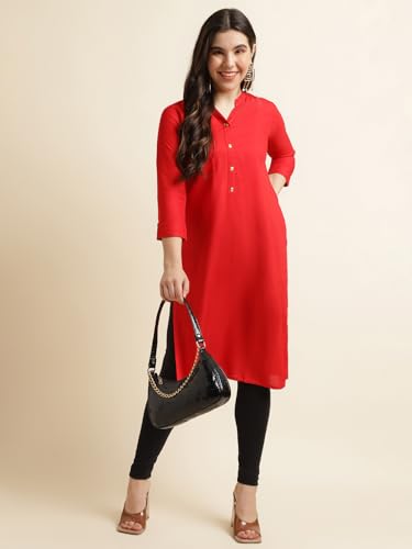 Image of Fabclub Women's Rayon Solid Plain Straight Kurti