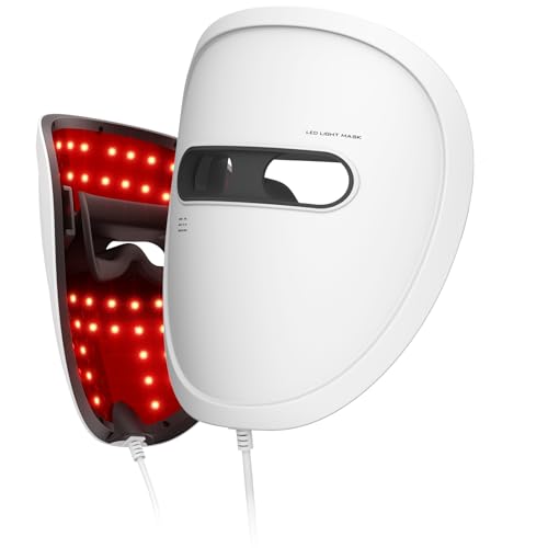 LED Face Mask Light Therapy, Red Light Therapy for Face, 4 Modes with Red, Blue, Near-infrared and Dual Red & Blue Lights for Anti-Aging, Reduce Acne and Blemish Repair, 256 LEDs, Rechargeable Remote