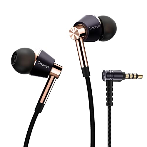 1MORE Triple Driver in-Ear Headphones with 3.5mm Jack, Wired Earbuds with Built-in Microphone/Remote, Deep Bass Stereo Sound, 8 Comfort Fit Ear Tips, Ideal for Music Gaming Running Workouts, Gold