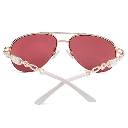 Classic Aviator Sunglasses for Women Mirrored Lens Chain Arms Half Rim Metal Frame Sun Glasses UV 400 Protection 60mm2