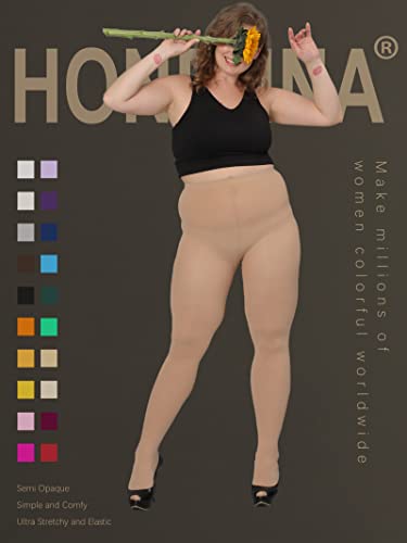 Honenna Queen Plus Size Tights, 20+ Colors Women's Curves Semi Opaque Stockings Nylons Pantyhose 1X 2X 3X 4X 5X 6X, 1-6 Pairs (1 Pair-Tan 1X-2X) #TOP1