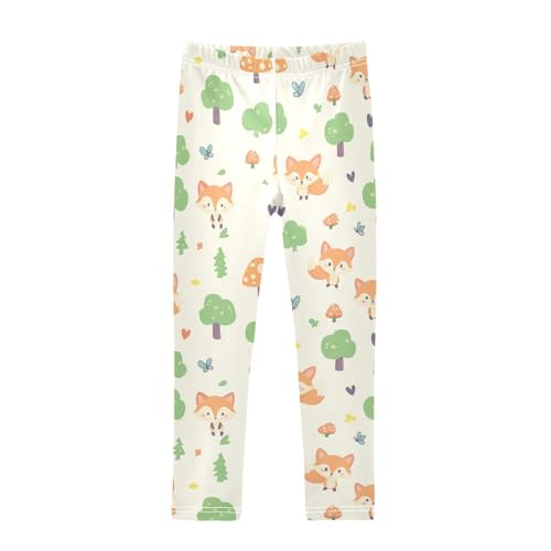Wusikd Cute Foxes Girls' Leggings Toddler Doodles Forest Kids Yoga Pants Dance Active Tights 4T