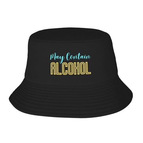 May Contain Alcohol Bucket Hat Packable Sun Hats for Men Women Black