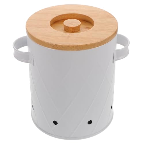 Uonlytech Boîte de Rangement Hermétique avec Couvercle en Bambou en Acier Carbone Grosse Capacité pour Pommes de Terre et Ail pour Organisation la Cuisine Minimaliste
