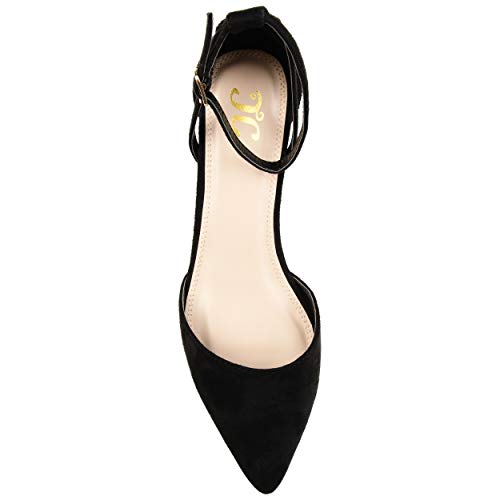 Brinley Co. Womens Pointed Toe Ankle Strap Sliver Wedge Black, 7 Regular US3