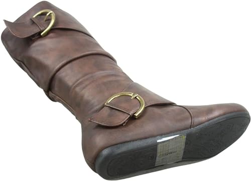 Image of Forever Link Women's Klein-70 Closed Round Toe Buckle Slouch Flat Heel Mid-Calf Boot