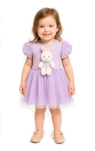 Image of Bold N Elegant Girl's Sequin Glitter Party Princess Sparkle Tutu Mini Dress Frock With Soft Plush Bunny Rabbit Toy For Infant Toddler Baby Girl's