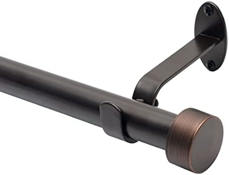 Elrene Home Fashions Serena Single Curtain Rod for Curtains and Drapery with Contemporary Cap Finials, 1-Inch Diameter, 28" - 48" Adjustable Rod, Antique Bronze