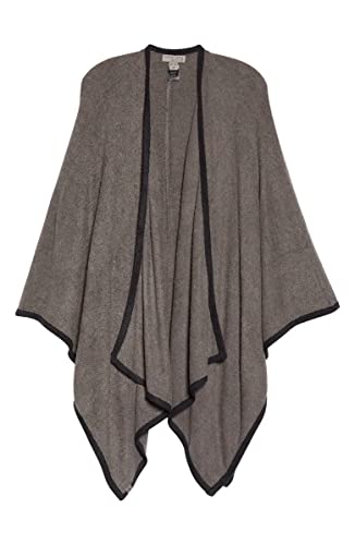 Barefoot Dreams CozyChic Lite Bordered Wrap, Long Fine Knit Open Front Cardigans, Lightweight Long Sleeve Winter Clothes, Cocoon Wrap Sweater, Mineral/Black, One Size