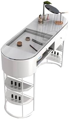 Modern Nail Desk with Storage Drawers & Open Shelves - Professional Manicure Table Station with Stylish Glass Top for Nail Spa Setup & Salon Use,Tempered Glass Desktop,100 * 40 * 78cm