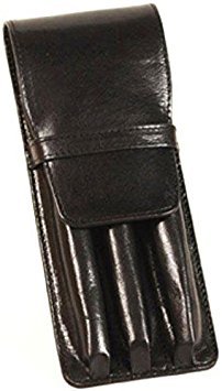 Aston Leather Triple Pen Case Black