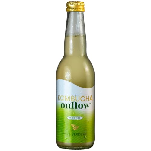 Kombucha Natural Onflow, Té Kombucha Sin Azúcar, Sabor Té Verde, Pack 9 Botellas x 33cl