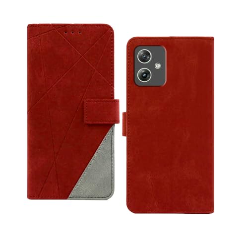 Image of amazon basics Motorola G64 5G Flip Cover | Card Pockets Wallet & Stand | Flip Cover for Motorola G64 5G (Red with Grey)