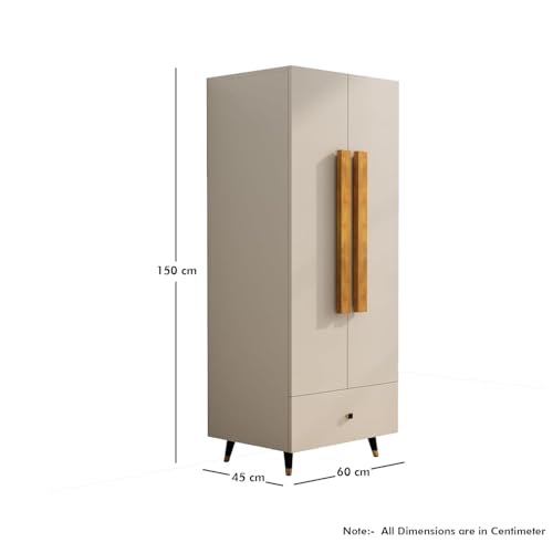 Image of Bniture Wooden Almirah for Clothes, Door for Bedroom, 2 Door Wardrobe with Drawer & Hanging Space (45D x 60W x 150H CM) | 3 Year Warranty (Frosty White)