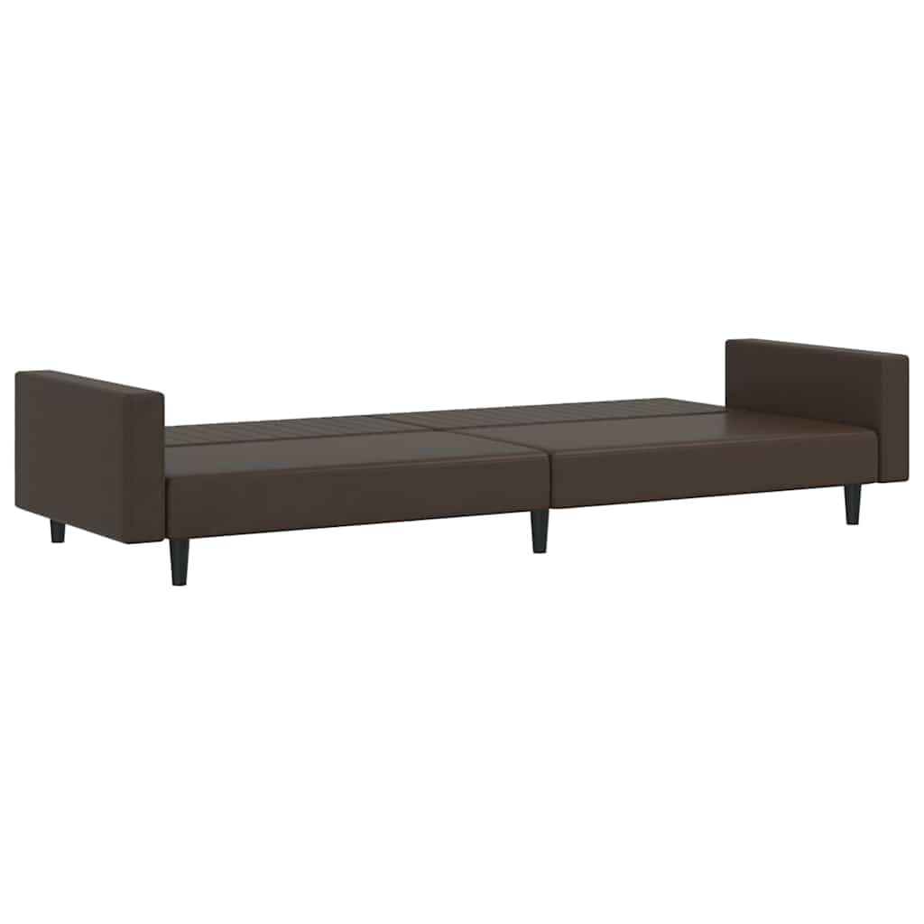 Sofá cama de 2 plazas marrón de piel sintética con espacio de almacenamiento, 220 x 84,5 x 69 cm, cómodo sofá esquinero con respaldo, ideal para salón, habitación de invitados, habitaciones