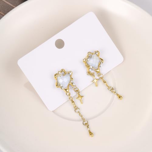 Aesthetic Silver Glitter Flower Tassel Star Earrings for Women Gothic Love Heart Crystal Dangle Drop Earrings Y2k Jewelry3